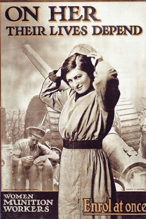 Women and Munitions In the First World War (1914-1918) women had, for the first time, volunteered for jobs as servicewomen, drivers, farm-workers, shipyard-workers, and munitions workers.
