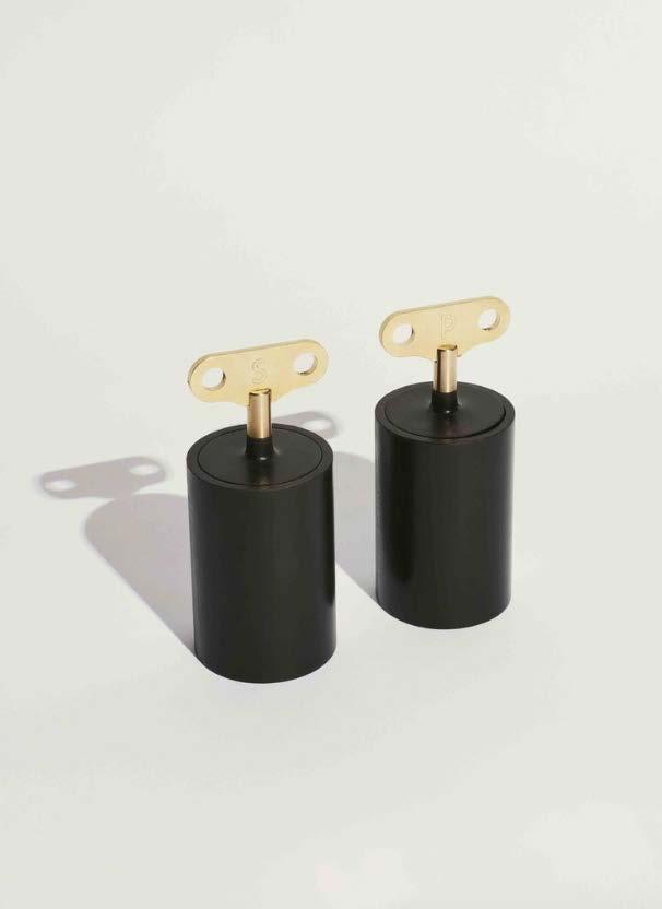 Ansgar Sollmann 6/16 Oscar Diaz's salt and pepper mills ($65 each), made of recycled plastic with brass handles, are part of Ready Made Go 3, the third collaboration between the magazine Modern