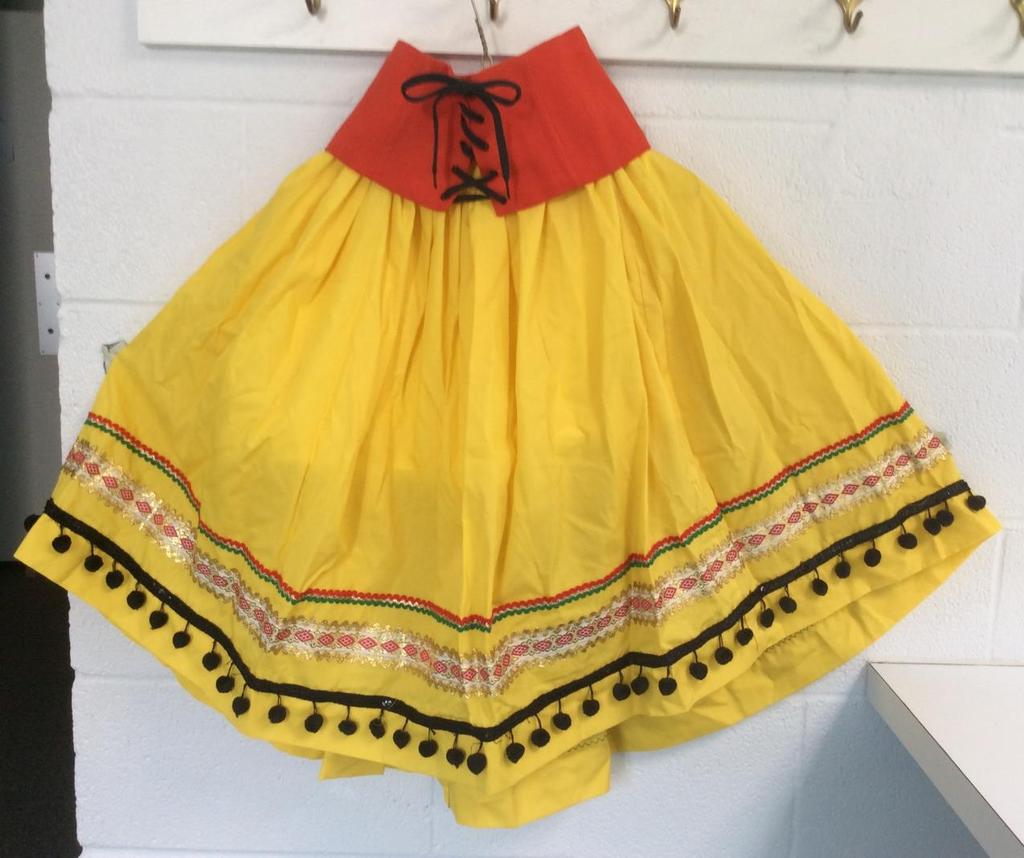 Hungarian Peasant Skirt - Handmade yellow skirt with red cumber buns 12 adult