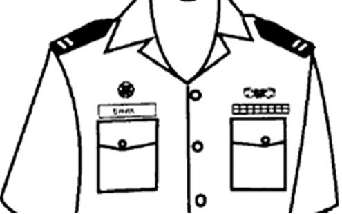 PROPER PLACEMENT OF RIBBONS, NAME TAG, & QUALIFICATION DEVICE The illustration indicates the proper placement of ribbons, name tag, breast, and qualification devices.