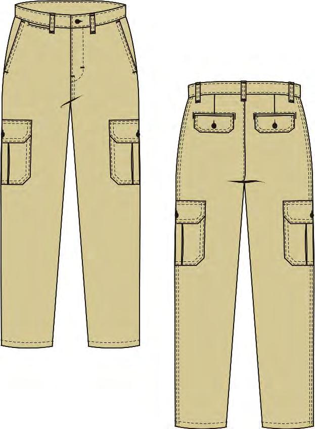 cargo pockets with button flap closure Two rear inside pockets with button flap closure Regular fit / Sits at waist Fly constructed like jeans Electric Arc and Related Thermal Hazards) ASTM F1959 Arc