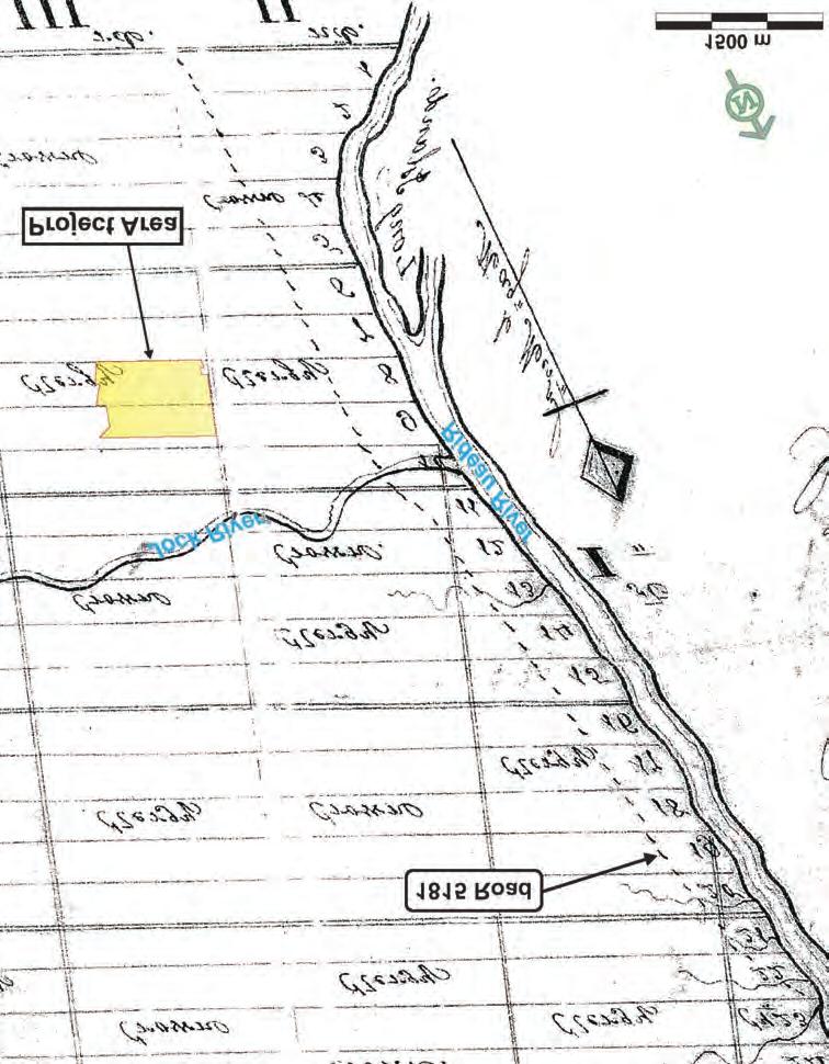 N 1815 Road Location 2 (BhFw-21) Location 1 (BhFw-20) Jock River Rideau River Study Area LEGEND Study Area Archaeological Location REFERENCE DRAWING BASED ON Swalwell, Anthony 1830 Map of the