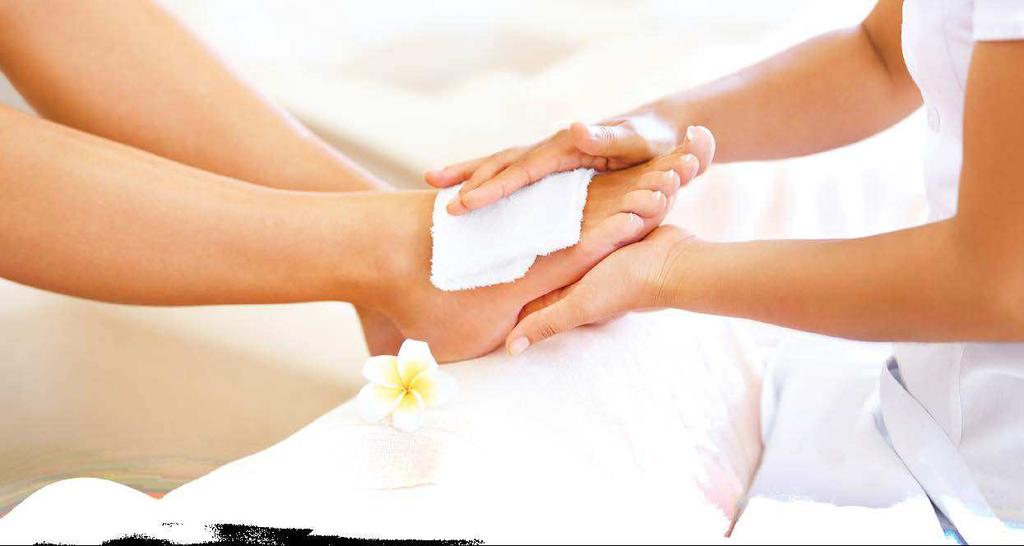 TheraNaka PEDICURE Pamper tired feet and legs during a soothing spa pedicure, focusing on exfoliation of rough skin, a customised nourishing African Shea butter dumbbell massage, including nail and