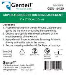 application Can be used as a primary dressing Gentell Super Absorbent Dressing Adherent offers excellent absorbent capacity for the treatment of moderate or heavy exudating wounds.