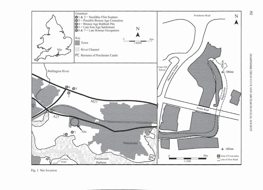 Fig. 1 Site location Gazetteer 0 1 & 2 = Neolithic Flint Scatters 0 3 = Possible Bronze Age Cremation # 4 = Bronze