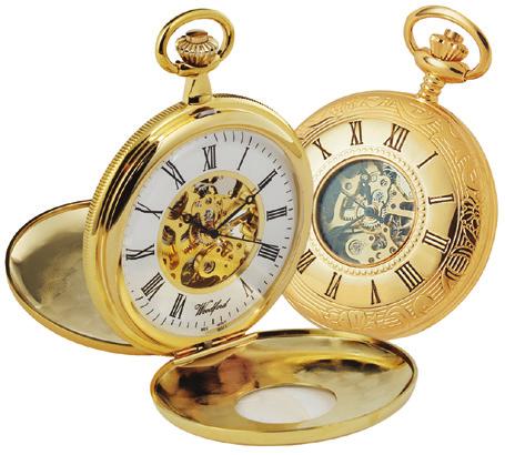 gold plated, full hunter pocket watch with a sunburst dial and mechanical movement.