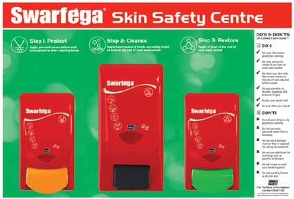 Description Workshop Bodyshop SSC1EACH SSC2EACH The Swarfega Skin Safety Centre offers a 3 step programme, for different workplace environments.
