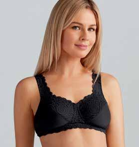 lace across chest offers a smart solution for lower necklines to hide scars or radiation burns High Cotton content Jasmin SOFT CUP Cotton stretch bra for smaller cups Style 0900N White 44233 Black