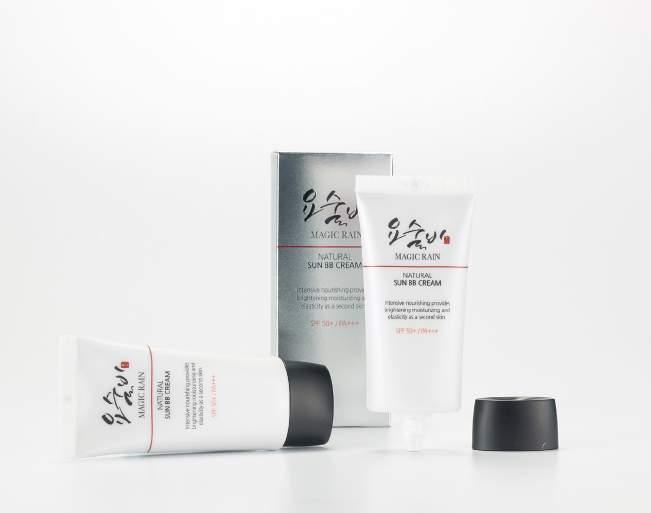 The name The capacity The effect Product features Whole component Magic Rain Natural Sun BB Cream 50ml / 1ea Whitening, Anti-wrinkles It widely blocks from UV-A, which main causes of aging skin, as