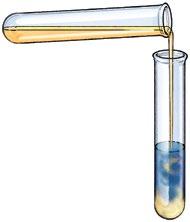 In the third test tube, C, dissolve a small spoonful of tartaric acid in 3 cm of water. Insert the stopper and shake well! 3. Pour the colorless tartaric acid solution into test tube A.