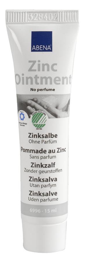 Art. no. 6996, 6963 Zinc Ointment 20% Abena Zinc Ointment is ideal for skin that requires a barrier care (water-in-oil emulsion) primarily in wet environments.