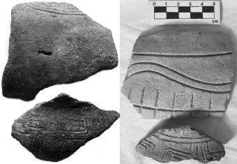 White Chipla Cutoff Mound 251 Figure 8. Sherds from Semmes collection (left 2, library; right 2, USF): top, Point Washington Incised, left, bottle (?