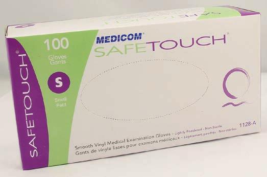 A Powdered Gloves Safe Touch Vinyl Gloves xamination, disposable, powdered, fitted, 100/box, non-sterile. Medicom Small.