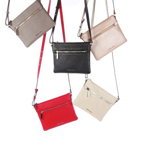 from left to right Adagio Collection. Leather. No. BCC5303 - Sand, Black, Cobalt, Red, Taupe, Rosegold. No. LWL5045 - Red Combo, Taupe Combo and solid Black, Silver, and Taupe.