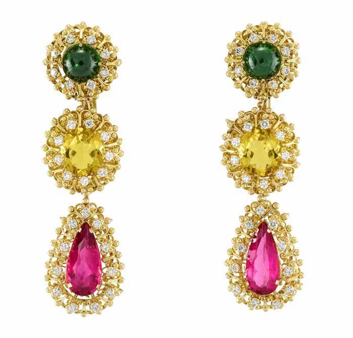 May 08, a curation by Olivier Dupon Earrings in 8K white and yellow gold set with green and pink