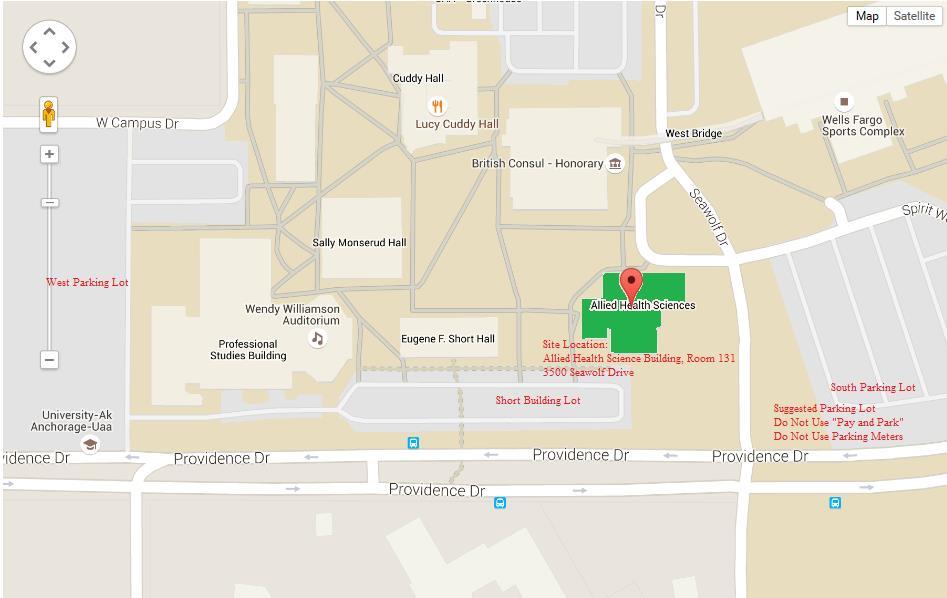 1. School Facility and Services Location, Building Access and Hours: The exam is held in the Allied Health Sciences Building, 3500 Seawolf Drive, Suite 131.