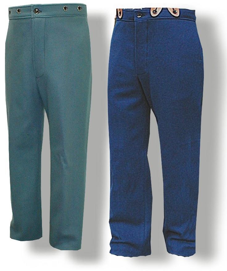 In 1898, a second back pocket was added to this same design. Made in USA! #8440 M-1884 Foot Trousers in Sky Blue Wool... $169.00 #8445 M-1884 Mounted Trousers in Sky Blue Wool.... $189.
