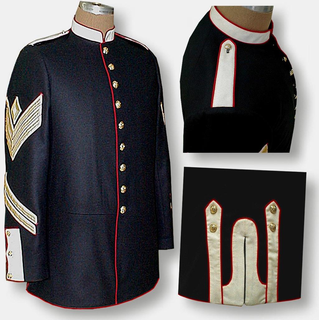 1885 thru 1889 Enlisted Dress Coats- Foot Soldiers Page 15 #8522I The 1885 Infantry Dress Coat front and back. #8522I Dress Coat with optional Musicians lace.