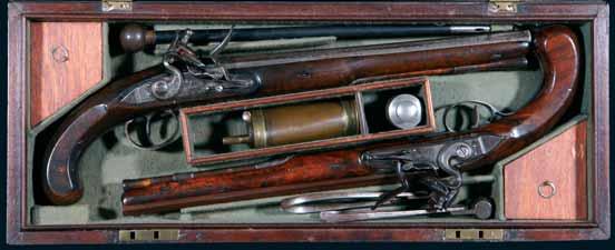 3992* Cased brace of duelling flintlock pistols, by L.Richards, Strand, London, the smaller bore pistol, has been proofed and viewed by London Proof House, 10.