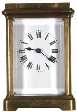 4212* French carriage clock, c1880, in brass obis case (110x75x55mm), white enamel dial with black Roman numerals, lever escape movement.