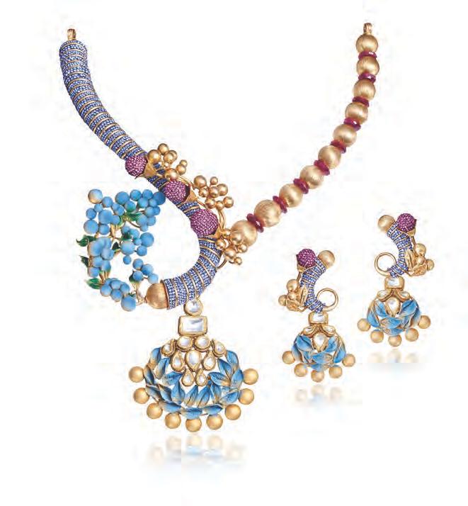 BRAND WATCH Contemporary Gold The latest 22-karat gold collection of Gold Artism, Mumbai, features nature-inspired necklace sets composed with antique-finish gold beads, polkis and bright enamelling.