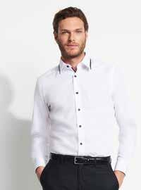 SHIRTS & KNITWEAR 00567 BAXTER MEN Polycotton Poplin 65% polyester - 35% cotton Weight: 115 gsm modern Reinforced classic collar with contrasted bias 8 black button placket with black bias 2 back