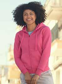 SWEATS, PANTS & HOODS 62-038-0 LADY-FIT HOODED SWEAT 75% cotton, 25% polyester 280gm/m 2 Hood with self-coloured herringbone draw cord Two front pouch pockets Double