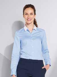 SHIRTS & KNITWEAR 01431 BELMONT WOMEN End-to-end 100% cotton Weight: 105 gsm Classic & Feminine Close-fitting cut contrasting collar 8 button placket Cuffs with 1 button Pearl Grey Sky Blue Sizes: XS