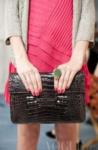 Avoid: Small-sized handbags because they over-emphasize your tall height.