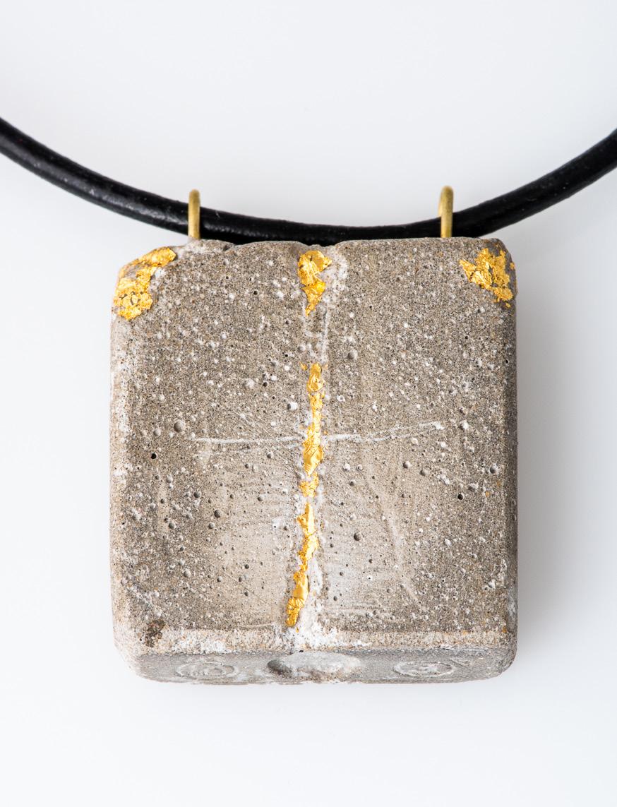 rectangular concrete necklace (large) sterling silver, sandstone
