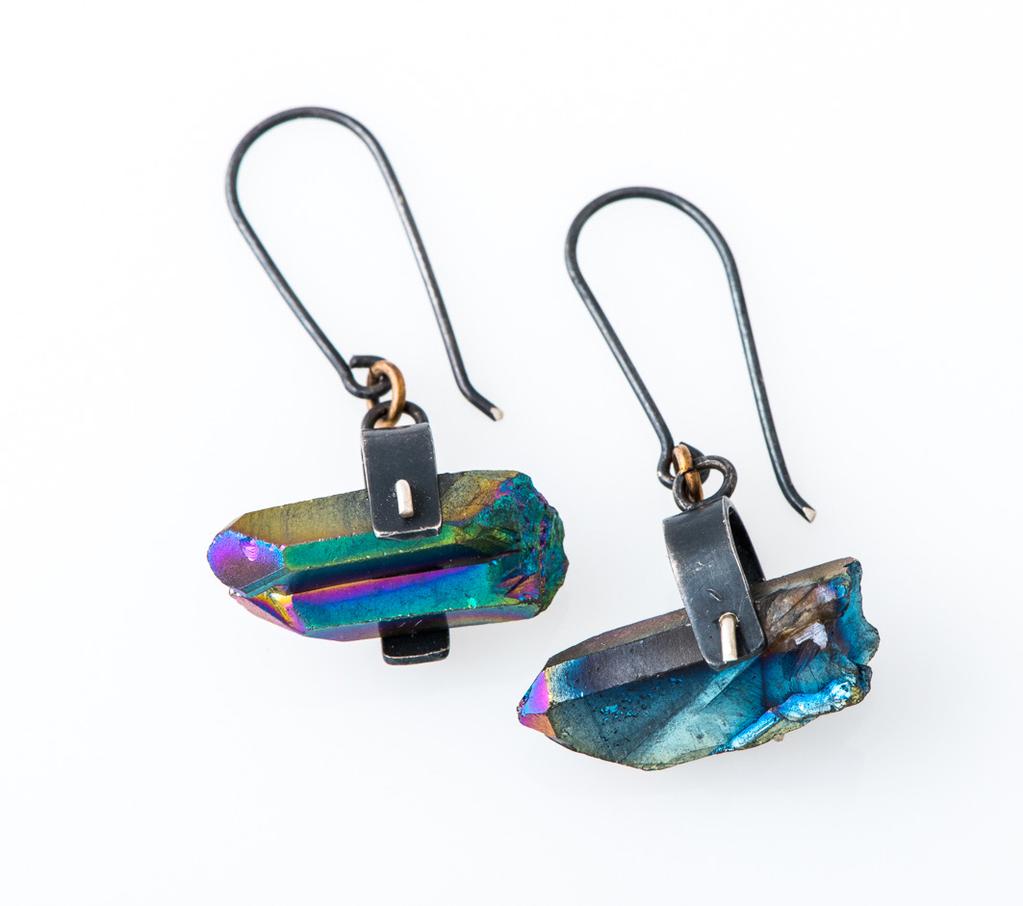titanium quartz earrings titanium coated quartz, 18k