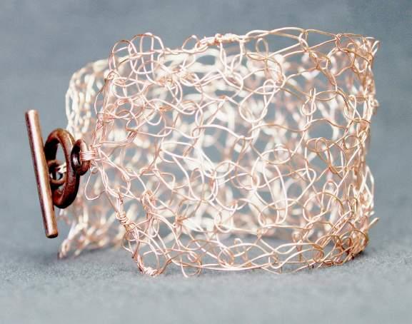 Gold Setting D. Bronze Setting Natural raw amethyst point in a detailed setting. E. Delicate, airy crocheted rose gold bracelet. Made from 1 piece of wire to ensure strength. E. Delicate, airy crocheted gold bracelet.