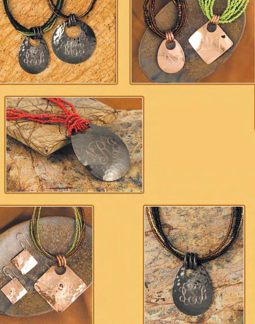 a. b. c. d. e. Copper Collection a. Hammered chocolate copper teardrop pendant P369 $26 shown on 5-strand NN304-black/green/gold* 18 $32 b.