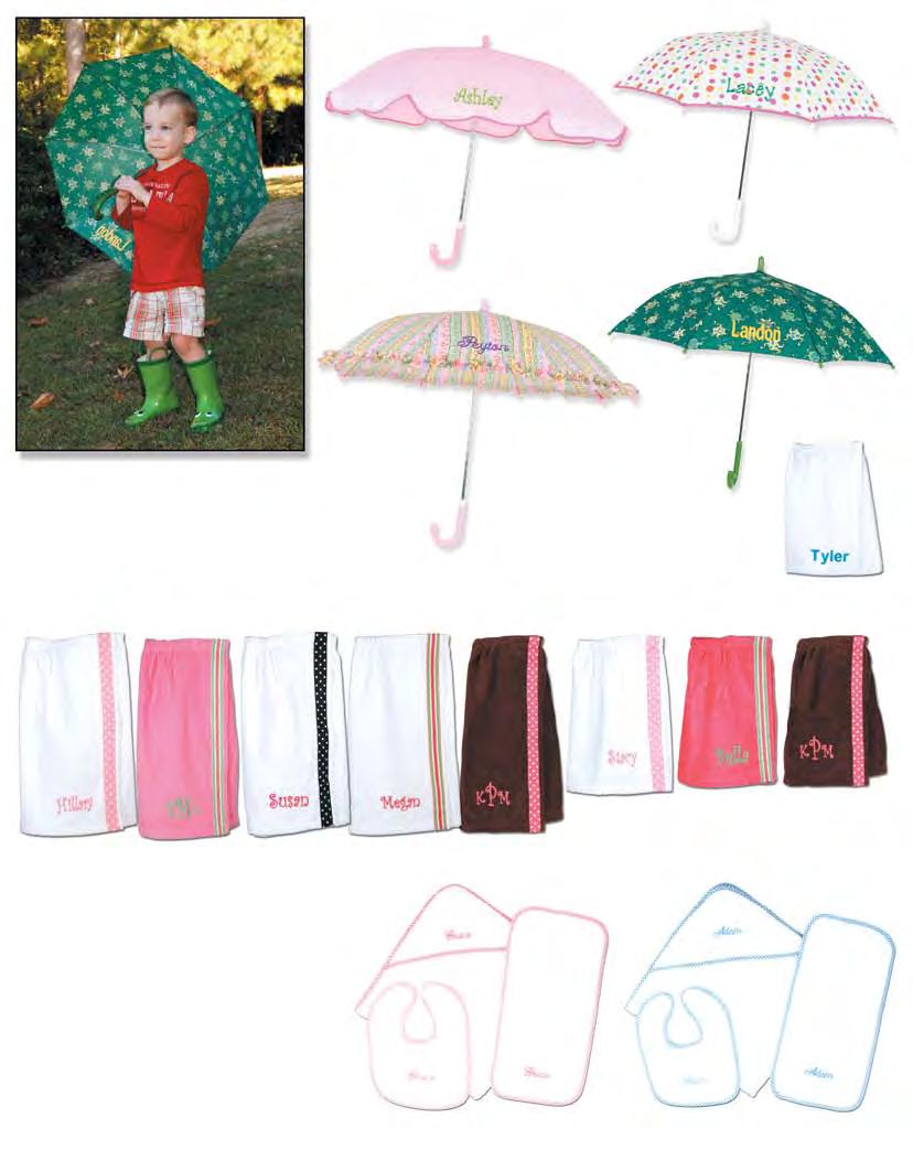 W107 Pink Rain, rain I can t wait to play! W108 Polka Dot Shown with Dots name. Monograms will be done in Curlz. Children s Umbrellas $22 W109 Floral Frills W110 Feeling Froggy?