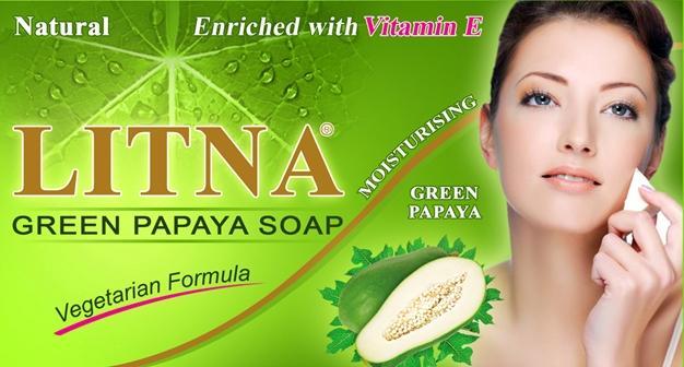 8. LITNA Green Papaya Soap This new innovative LITNA Green Papaya Soap contains high quality of pure papein enzyme extracted from fresh unripened green papaya fruits.