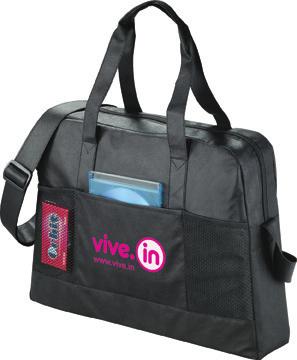 Outlook Brief Bag 80-gram non-woven polypropylene. Zippered main compartment. Open front pocket and two mesh pockets.