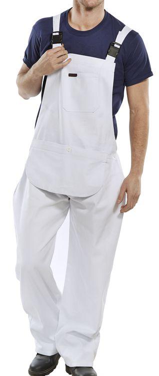 Elasticated Waistband COTTON DRILL BIB AND BRACE CDBB Pre-shrunk cotton drill fabric Concealed button fly Bib pocket and