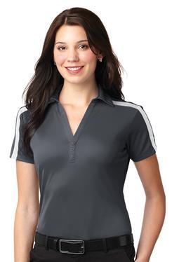 K547-Port Authority Silk Touch Performance Colorblock Stripe Polo 4-ounce, 100% polyester double knit with PosiCharge technology; White is 4.