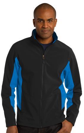 J318-Port Authority Core Colorblock Soft Shell Jacket 100% polyester woven shell bonded to a water-resistant film insert and a 100% polyester microfleece lining 1000MM fabric