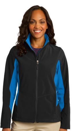 01* L318-Port Authority Ladies Core Colorblock Soft Shell Jacket 100% polyester woven shell bonded to a water-resistant film insert and a 100% polyester microfleece lining