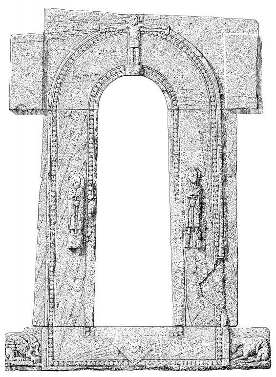 Figure 1 RCAHMS drawing of doorway Brechin s decorated doorway (see Figure 1) is particularly distinguished: the opening is surrounded by a raised margin with two bands of pellet decoration around