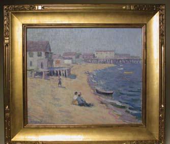 143. PAINTING, COLIN ALEXANDER SCOTT (MASSACHUSETTS 1861-1925) Figures on the Beach at Provincetown, oil on canvas. 19 ½ in.