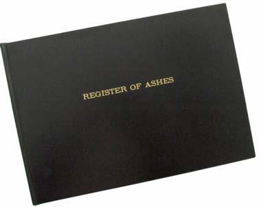 Register of Ashes DC53(100LVS) Fully bound book of 100 spreads 10 entries per spread Black leather effect cover Size: 297 x 420mm This register is ideal for keeping a record of ashes.