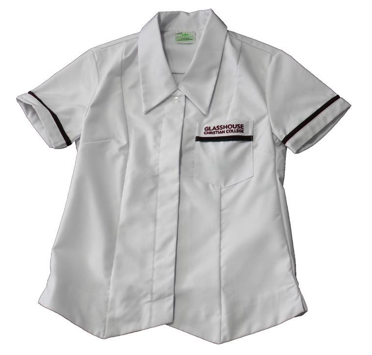 SENIOR GIRLS FORMAL UNIFORM Blouse: White with maroon and green trim. Hat: Grey with maroon and white College band.