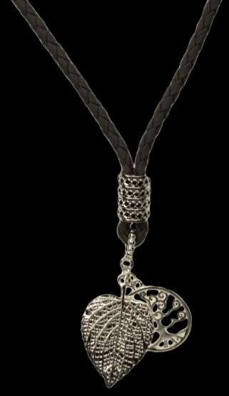 64575B Tree of Life Long Necklace Grey plaited leather and