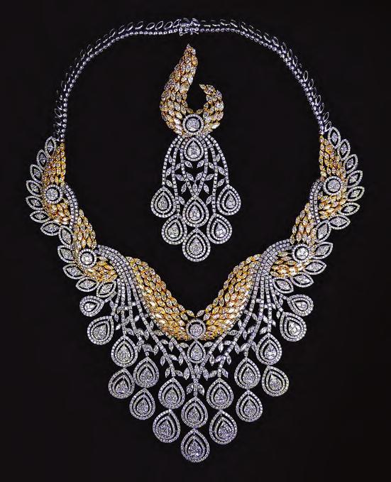 central motif arranged with fancy-shaped diamonds.