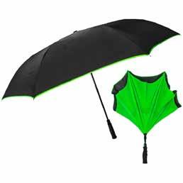 UMBRELLAS Auto Open Inverted Umbrella Available Colors: Black, Blue, Green, Orange, Red or Teal Minimum QTY: 12 Starting at: $25.