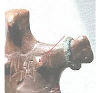 This antler "axe" was found in one of the tombs. Apparently, it was used to distinguish the deceased person or denote the character of his death. It is among the symbols of the then practised cult.