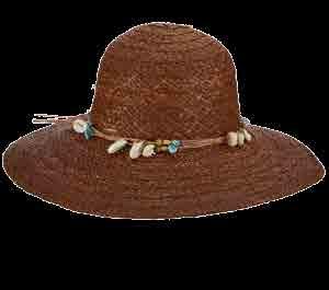 LR754-ASST Shape: Round Crown Material: Braided Raffia Details: Twisted, Shells Brim: 4 1/2 Colors: Assorted 3-Each: Brown, Natural BROWN