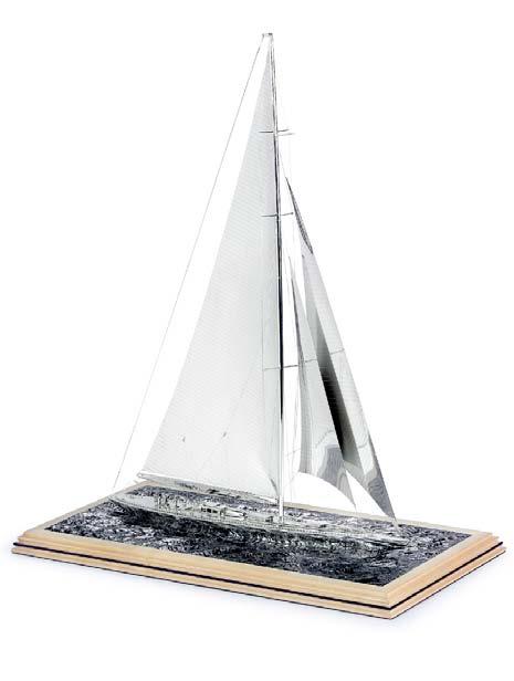 Silver J-Class Yacht in Rough Sea Model (12 Inches x 24